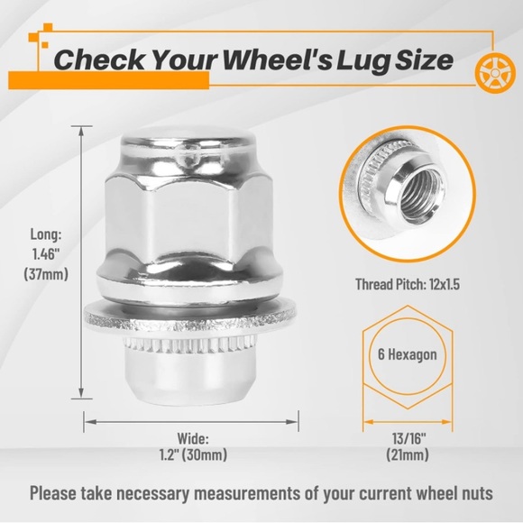 Brand New - MIKKUPPA M12x1.5 Lug Nuts Set of 24pcs Hex 13/16'' (21mm) Chrome - Picture 13 of 16